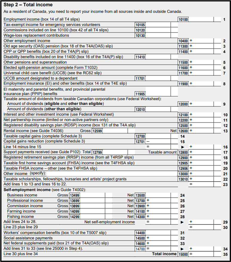 Step 2 of a tax return. Link to PDF will be provided after the lesson is finished.