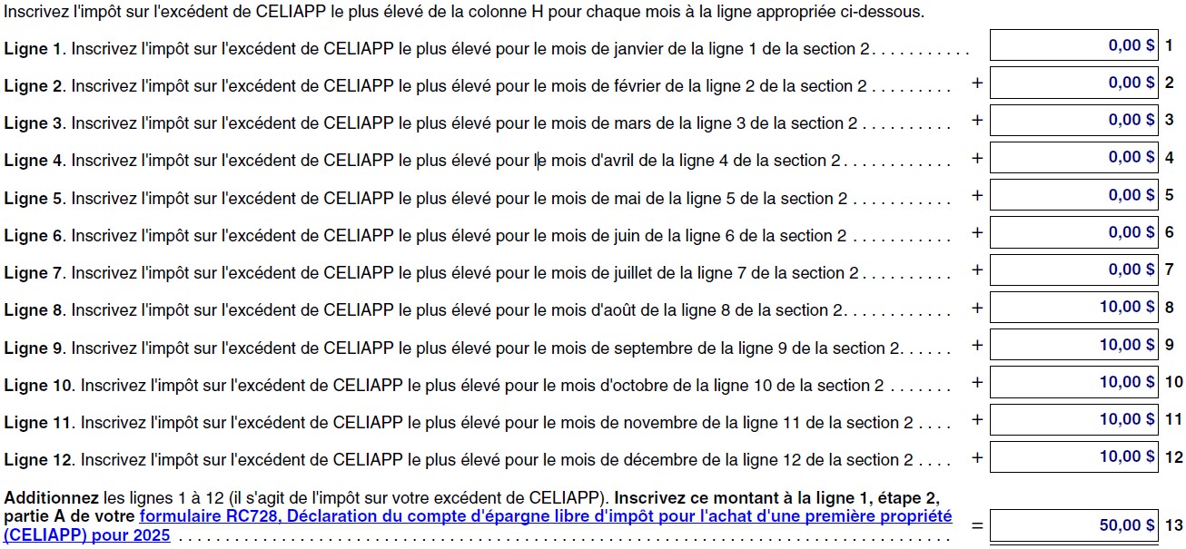 Formulaire RC728-SCH-A rempli. Section 3.