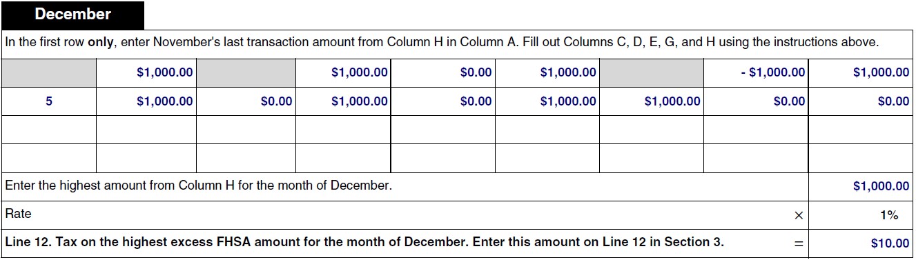 Filled out Form RC728-SCH-A. Section 2 chart. December.