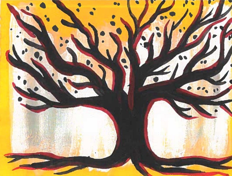 a drawing of a tree with yellow leaves