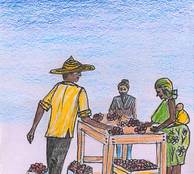 Dessin de membres d’une communauté travaillant ensemble.