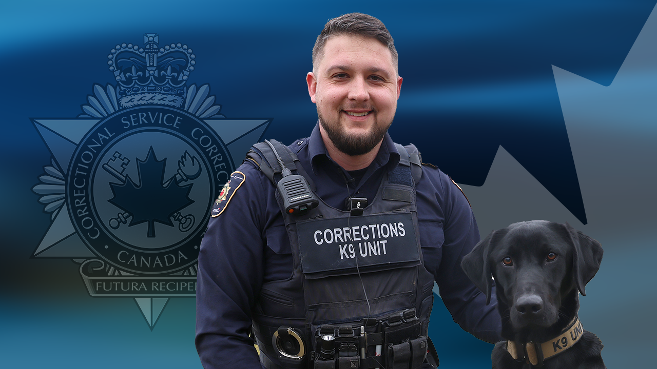 An image of a Justin and his k9 partner. 