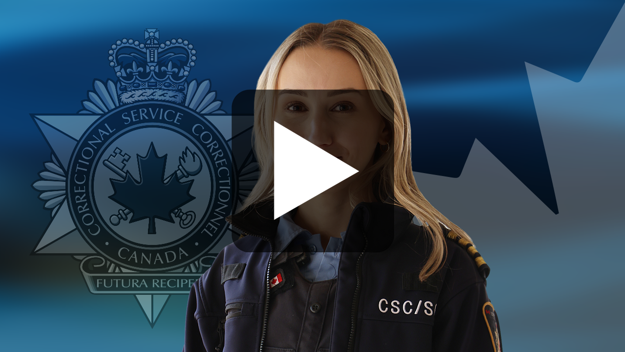 A dark blue graphic with a CSC badge and a Canadian maple leaf in the background. There is a photo of Husnija.