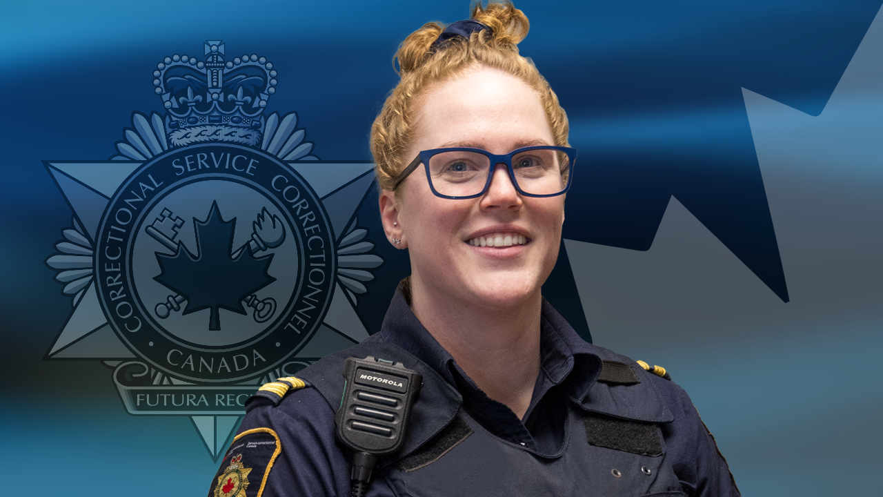 A dark blue graphic with a CSC badge and a Canadian maple leaf in the background. There is a photo of Brittany.