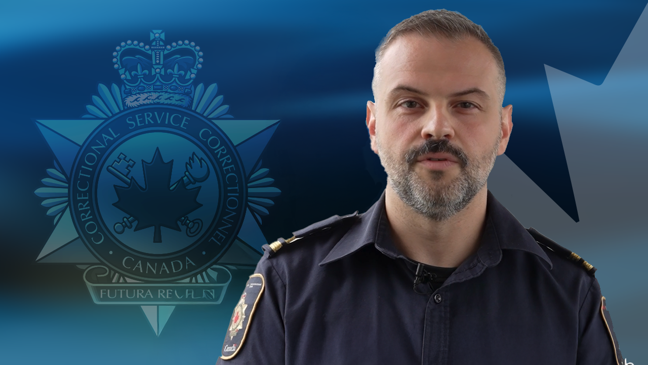 A dark blue graphic with a CSC badge and a Canadian maple leaf in the background. There is a photo of Maxime.