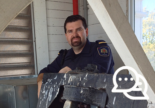 Correctional Officer Chris Veech stands in the bell tower at Kingston Penitentiary.