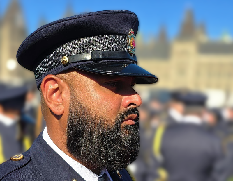Close-up photo of Chanveer Rai in uniform. 