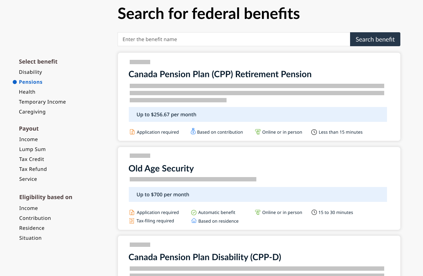 Search for federal benefits page