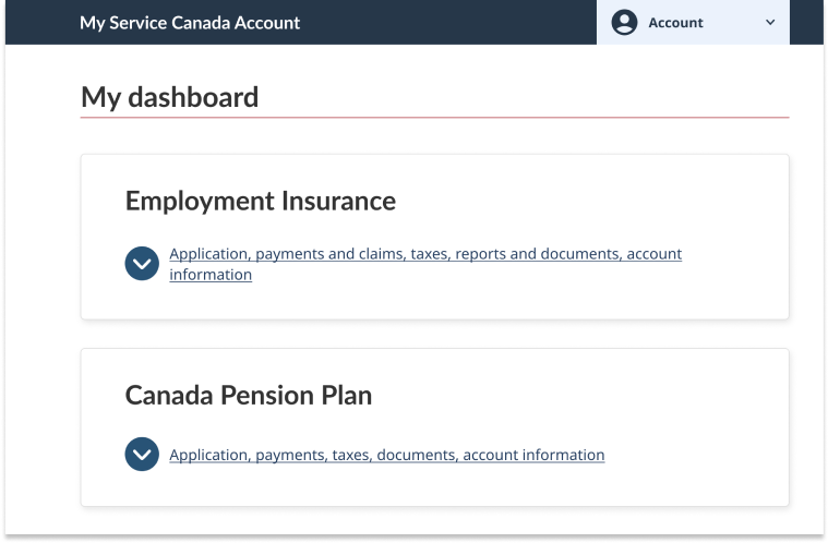 My dashboard page from My Service Canada Account