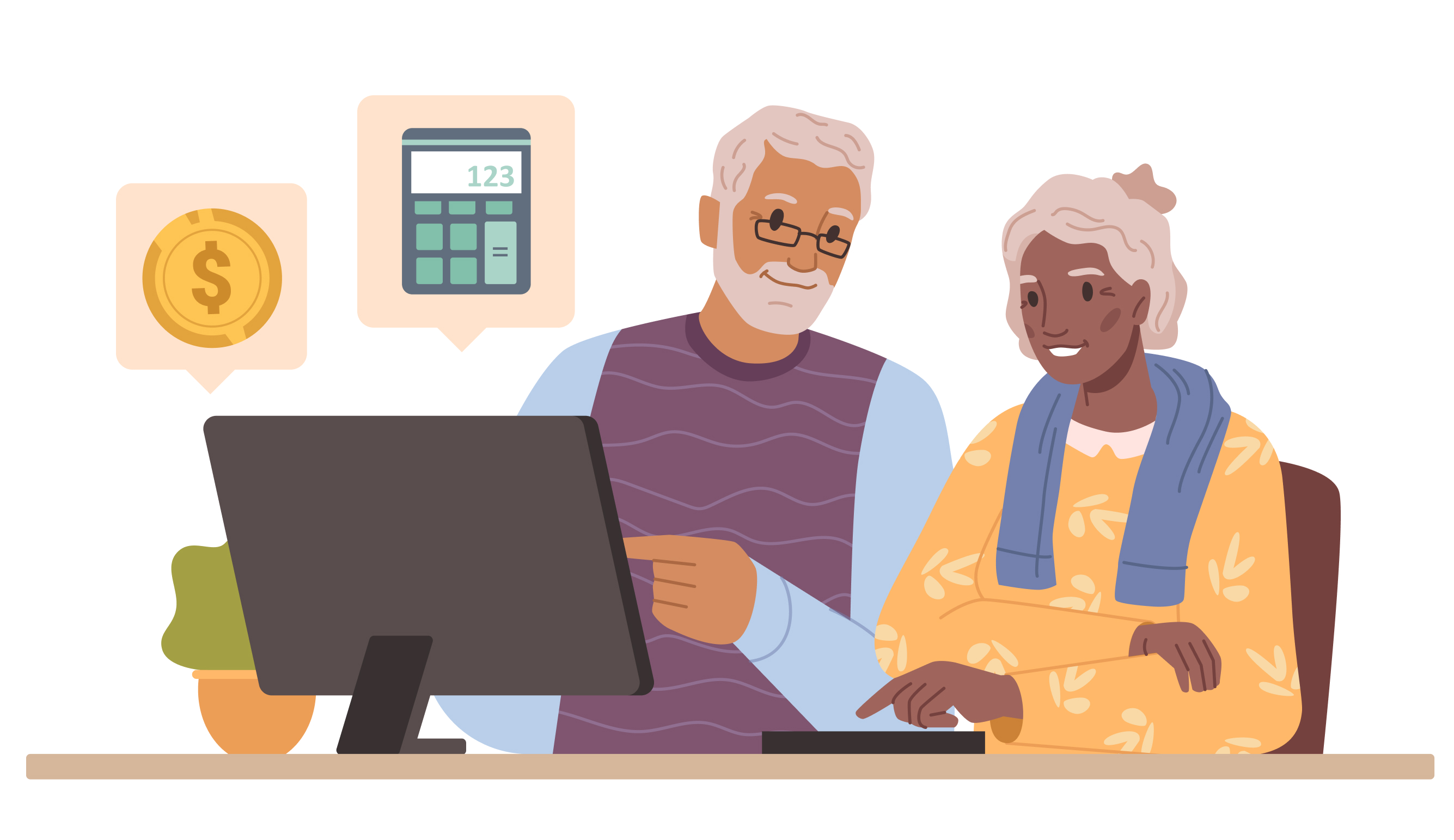 Older couple using the estimator on a computer