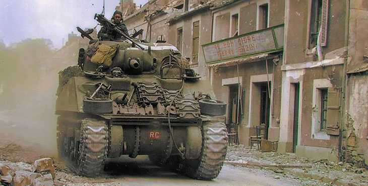 Image du char Sherman des Sherbrooke Fusiliers à Caen
