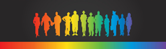 Graphic describing a row of silhouetted people ranging in color from red to purple