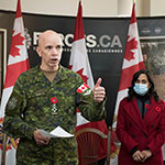 General Wayne Eyre, Acting Chief of Defense Staff addresses the members of CFB Borden, ON, during a visit on 2 November 2021.