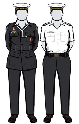Sea uniform – C3A uniform with shirt collar is brought above jacket collar, jacket optional