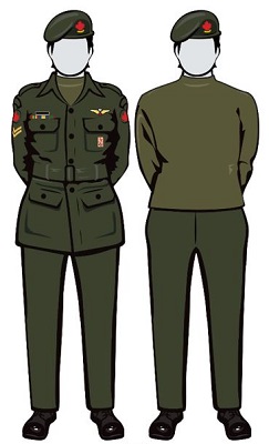 Army uniform – C3B uniform with shirt and tie is replaced by crewneck sweater, jacket optional