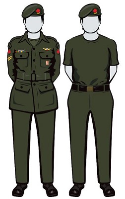 Army uniform – C3C uniform with shirt and tie is replaced by elemental t-shirt, jacket optional