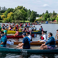 Starting line-up for the 2025 VCDS Canoe Race Launch.