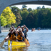 Canoe team 36 on the return route to Dow's Lake with a strong lead in first place.