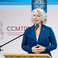 Charity repreentative Kim Hansen from Health Partners providing an update on the positive effects the combined efforts of National Defence have made with its ongoing donations.