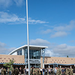LCol Jack Nguyen (BComd) and MWO Darlene Skinner (A/BRSM), raise the United Way Flag for kick-off ceremonie for CFB Shilo at the Military Family Resource Center(MFRC).