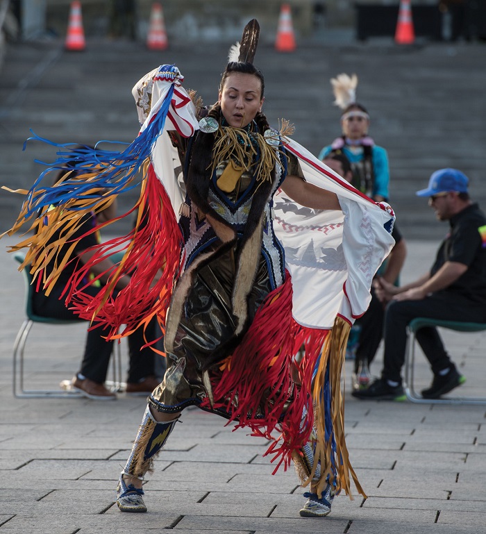 The Drummers and Dancers of Kitigan Zibi, Rapid Lake, Pikwaknigan and Atikamekw perform during Fortissimo 2019 on Parliament Hill in Ottawa, Ontario, July 18th, 2019. Photo: Ordinary Seaman Alexandra Proulx Director of Army Public Affairs © 2019 DND-MDN Canada
