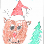 Alyanna Stokes (7 ans): Le petit renne au nez rouge se prépare à livrer avec le père Noël des cadeaux, entre autres, des cadeaux pour les enfants dont la maman, le papa ou les grands-parents seront absents à Noël! À l’heure actuelle, Aly combat la leucémie et l’art l’aide à traverser cette période difficile. Elle est une guerrière