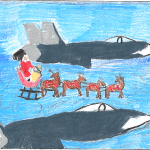 Cassandra Palermo (Age 12): The CF18 figther jets are tracking down Santa's seigh as it leaves to deliver presents to children.