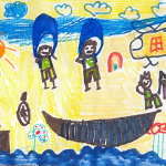 Ava Scott (Age 6): The Soldiers are helping clean up after a big flood. The people are very happy!