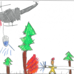 Anabelle Cadeau (Age 8): My dad and the military helping with the BC wildfires.