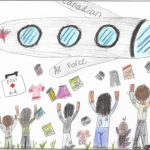 Aurelie St-Maurice (Age 10): The air force team drops food, clothes and first-aid kits to help the poor.