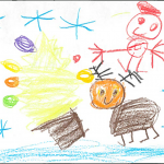 Brooke Ferreri (5 ans) : Mon dessin montre le père Noël. J’aime le temps des Fêtes et les flocons de neige.