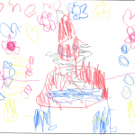 Cameron Hopkinson (5): It's Santa Claus sitting between two Christmas Trees. Giving flower and love.