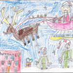 Charley Leblanc (7): The military people are waiting for Santa to come so they can guide him and help him hand out presents. Rudolph is helping guide Santa's sleigh as well.