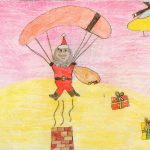 Chloe Friolet (11 ans) : Le père Noël saute d’un hélicoptère pour atterrir dans la cheminée.