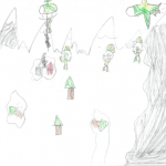 CJ Walpole (9 ans) : Dans mon dessin, on voit le père Noël, coincé par une avalanche. La Force aérienne vient à sa rescousse. Mon père, le deuxième, a un parachute et se trouve juste à côté du père Noël.