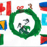 Fallyn Conway (6 ans) : L’idée m’est venue à l’esprit parce qu’elle montre un soldat et peut se rapporter à Noël. On voit à travers la couronne un soldat aidant un autre soldat. Les drapeaux représentent les divers pays où le soldat est déjà allé. Le drapeau montre aussi que des soldats sont morts dans de nombreux endroits.