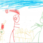 Isaac Trahan (6 ans) : Ce dessin montre un membre des Forces canadiennes qui aide le père Noël et ses lutins. Le militaire protège le père Noël de sorte que tous les cadeaux puissent être livrés.