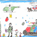 Joshua Guy (8 ans) : L’œuvre d’art montre l’Équipe de la Défense qui donne aux pauvres.