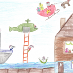 Katelyn Godsell (10 ans) : J’ai pensé illustrer les inondations dévastatrices survenues cette année. Les forces militaires étaient prêtes à réagir au changement climatique. À l’occasion de Noël, j’ai aussi ajouté des décorations de Noël au dessin.