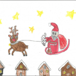 Kayla Doyon (8): Santa Claus is holding his sleigh, ready to deliver gifts to the children who have been good.