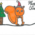 Nathan Bourgeois (9): Christmas squirrel holding a golden acorn.