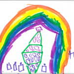Olivia Fisher (6): Military guy with christmas rainbow and trees.