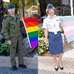 Name: Arne Backhouse – Rank: Captain, Duty Watch Officer, 14 Operational Support Squadron, 14 Wing – Caption: As a bigender member of the Defence Team, I am proud to be able to serve my country freely expressing my whole self. After requesting the raising of the Rainbow Pride flag for a second year in a row, I had also requested and received full support from 14 Wing Greenwood leadership, and for the first time, that the Transgender flag be flown at the Wings main gate to close out Pride month; June 2020. 01 June: Rainbow flag raising in male expression. 23 June: Transgender flag raising in female expression. 14 Wing Greenwood, Nova Scotia.