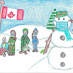 Hailey Aucoin (10) : Un bonhomme de neige remercie et salue les militaires qui ont aidé à lutter contre la covid-19.