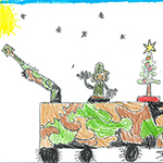 Grayson Goodine (7): chrisTmas cheere army solDier delivering chisTmas Trees.