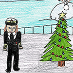 Charlotter Kettle (8) : L’Équipe de la Défense fait une différence parce qu’elle traite tout le monde de la même façon. Voici un dessin d’une femme qui est capitaine d’un navire a Noël. Le bonhomme de neige l’encourage en lui disant qu’elle est numéro 1.