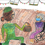 Kenna-Dee McLaren (11) : Une membre des FAC livre un cadeau à une résidente âgée d’un des foyers pour personnes âgées qu’ils ont aidés pendant la COVID.