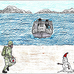 Liam Whiteside (10): In these scene, all the elements of the Canadian Military (Army, Air Force and Navy) are coming to assist several melting snowpeople that are stuck on a beach.