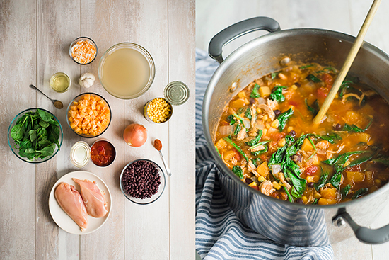 Bols de soupe et ingrédients