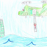 Ariane St-Amant (8): I drew a Chinook helicopter helping someone during the floods in British Columbia. There is also a flooded home and people on a building who are waiting to be evacuated.